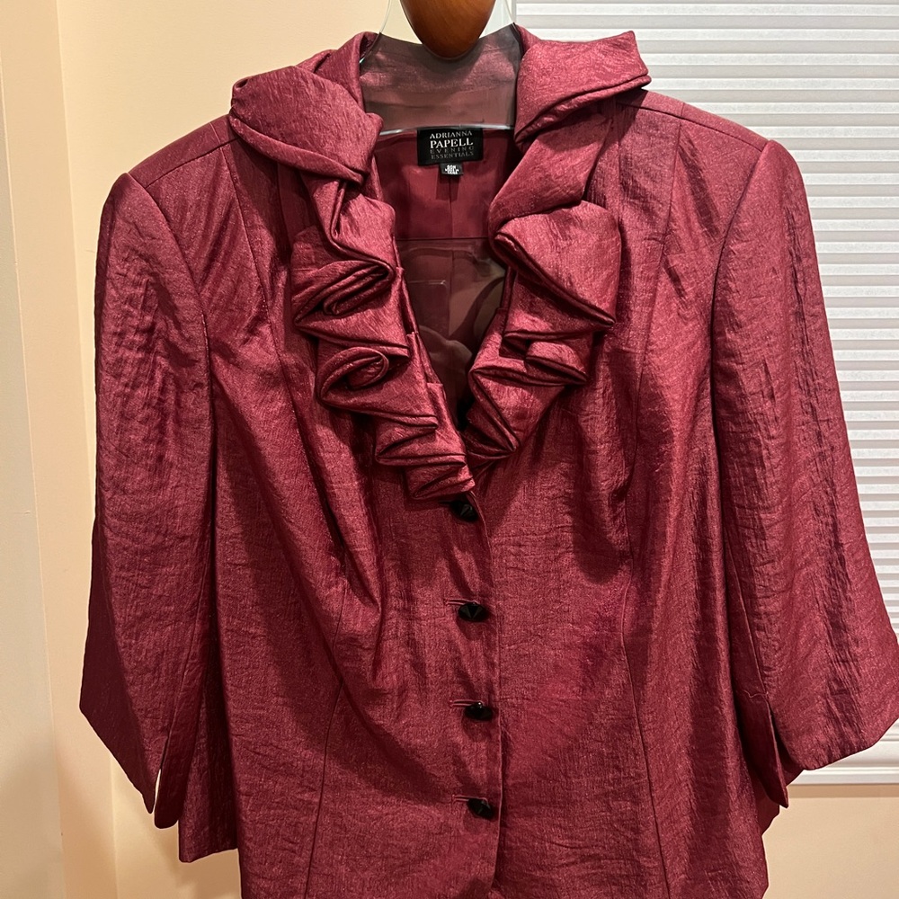Adrianna Papell Evening Essentials Burgundy Ruffle Jacket Blazer Size 20W